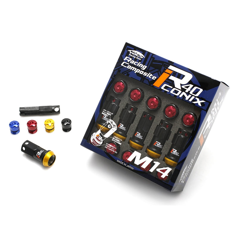Project Kics R40 Iconix Lug Nuts & Locks - M14x1.5 / Black (Red
