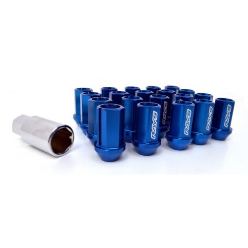 Set Of 20+1 Blue Titanium Tuner Lug Nuts - M12x1.5 Thread, Rays Style, With Key
