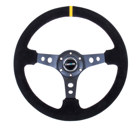 NRG 350mm Deep Dish Steering Wheel (3" Deep) (ST-006S-Y) - Suede w/ Yellow Center Mark