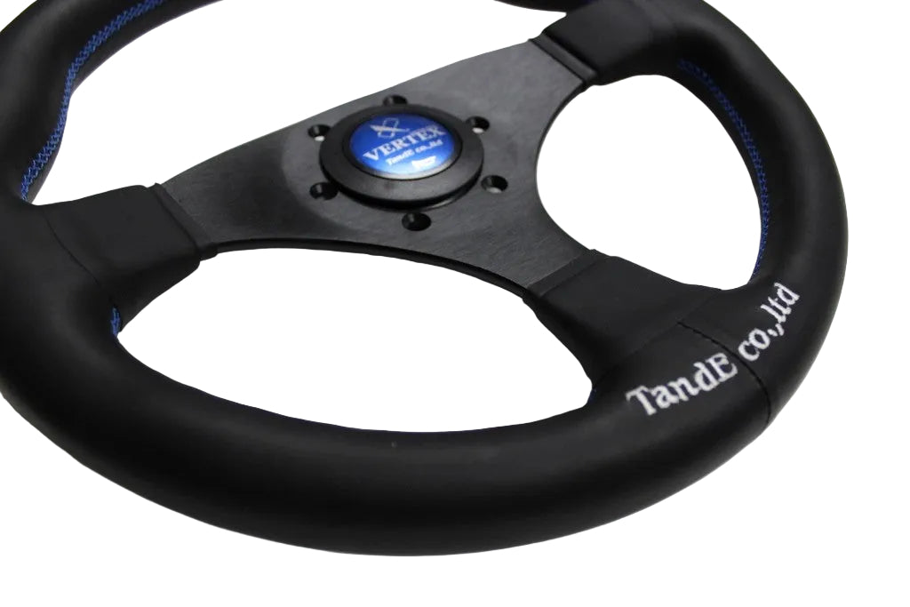 Vertex Flat Leather Steering Wheel (325mm) - Blue – System Motorsports