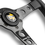 MOMO Prototipo 6C Steering Wheel - 350mm - Black Leather / Grey Stitch / Carbon Fiber Spokes