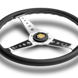 MOMO California Steering Wheel - 360mm - Black Leather / White Stitch / Polished Spokes