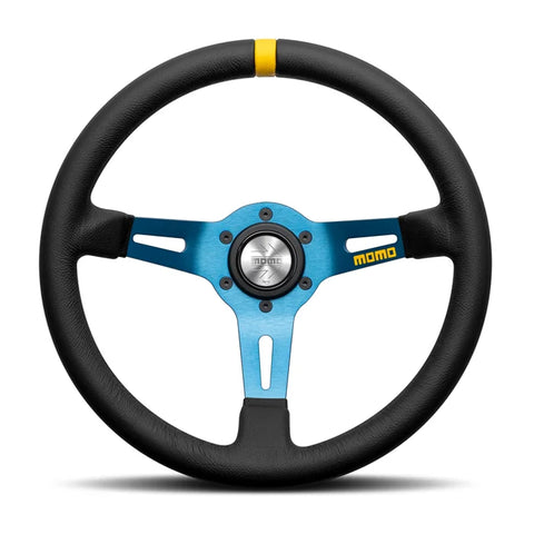 MOMO MOD.08 Steering Wheel - 330mm - Black Leather / Blue Spokes / 1 Stripe