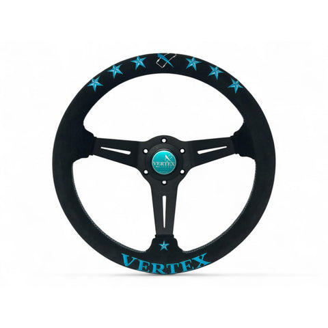 Vertex 6 Star Suede Steering Wheel (340mm) - Vertea Blue