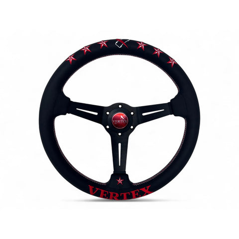 Vertex 6 Star Leather Steering Wheel (340mm) - Red