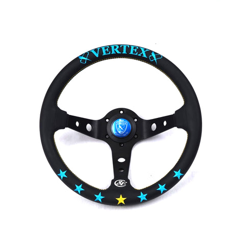 Vertex 7 Star Leather Steering Wheel (330mm) - Blue / Mint