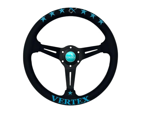 Vertex 6 Star Leather Steering Wheel (340mm) - Vertea Blue