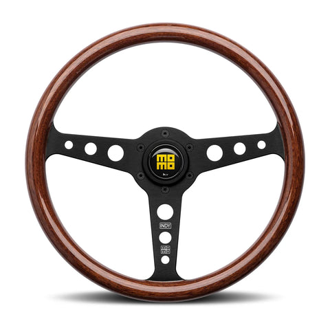 MOMO Indy Steering Wheel - 350mm - Mahogany Wood / Brushed Black Spokes