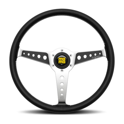MOMO California Steering Wheel - 360mm - Black Leather / White Stitch / Polished Spokes