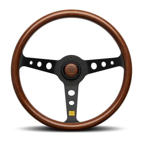 MOMO MOD.07 Heritage Steering Wheel - 350mm - Mahogany Wood / Black Anodized Spokes / Heritage Logo
