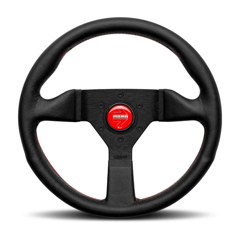 MOMO Montecarlo Steering Wheel - 320mm - Black Leather / Red Stitch / Black Spokes