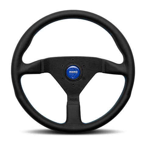 MOMO Montecarlo Steering Wheel - 350mm - Black Leather / Blue Stitch / Black Spokes