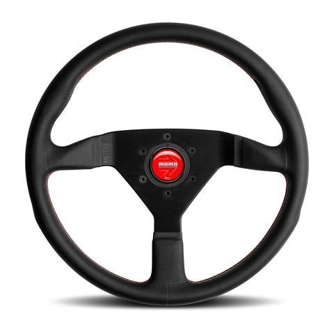 MOMO Montecarlo Steering Wheel - 350mm - Black Leather / Red Stitch / Black Spokes