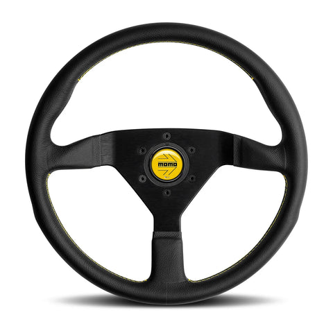 MOMO Montecarlo Steering Wheel - 350mm - Black Leather / Yellow Stitch / Black Spokes