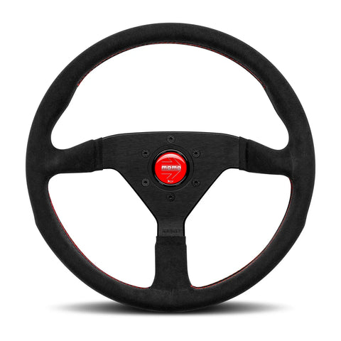 MOMO Montecarlo Steering Wheel - 350mm - Black Premium Microfiber / Red Stitch / Black Spokes