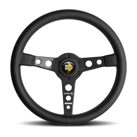 MOMO Prototipo 6C Steering Wheel - 350mm - Black Leather / Grey Stitch / Carbon Fiber Spokes