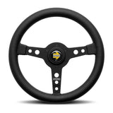MOMO Prototipo Steering Wheel - 320mm - Black Leather / White Stitch / Brushed Black Spokes