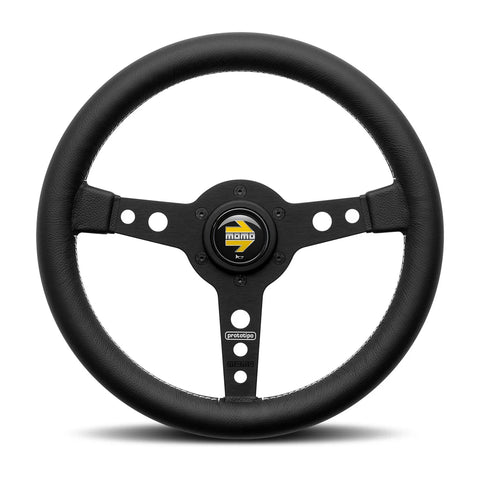 MOMO Prototipo Steering Wheel - 320mm - Black Leather / White Stitch / Brushed Black Spokes