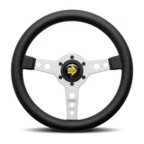 MOMO Prototipo Steering Wheel - 320mm - Black Leather / White Stitch / Brushed Aluminum Spokes