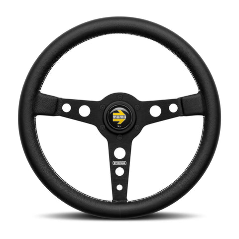 MOMO Prototipo Steering Wheel - 350mm - Black Leather / White Stitch / Black Spokes