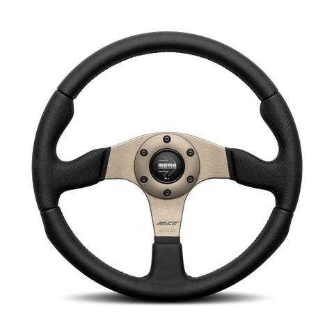 MOMO Race 2.0 Steering Wheel - 350mm - Black Leather / Brushed Anthracite Spokes