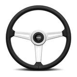 MOMO Retro Steering Wheel - 360mm - Black Leather / White Stitch / Brushed Spokes