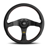 MOMO Tuner Steering Wheel - 350mm - Black Leather / Red Stitch / Black Spokes