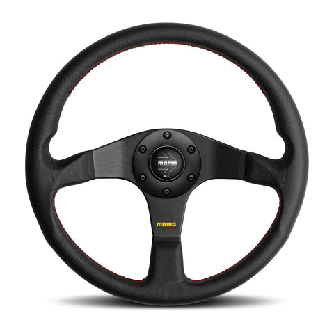 MOMO Tuner Steering Wheel - 350mm - Black Leather / Red Stitch / Black Spokes