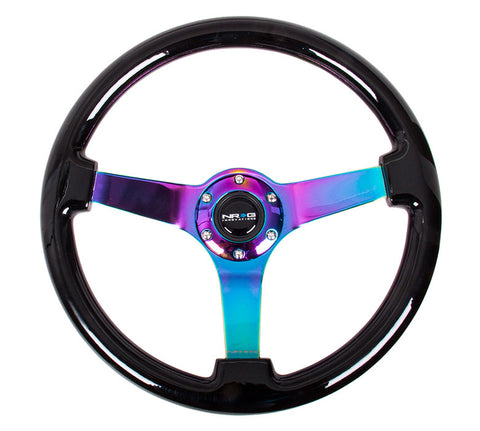 350mm Classic Wood Grain Steering Wheel 3" Deep (ST-036BK-MC) - Black/Neochrome